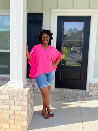 Kate Puff Sleeve Top (Neon Fuchsia)
