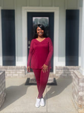 Sharon V-Neck Set (Dark Burgundy)