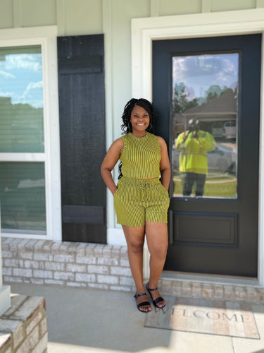 Kori Stripe Short Set (Olive)