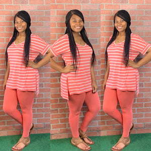Vicki Stripe Set (Deep Coral/Ivory)