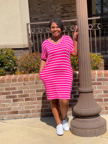Summer Stripe Dress (Hot Pink)